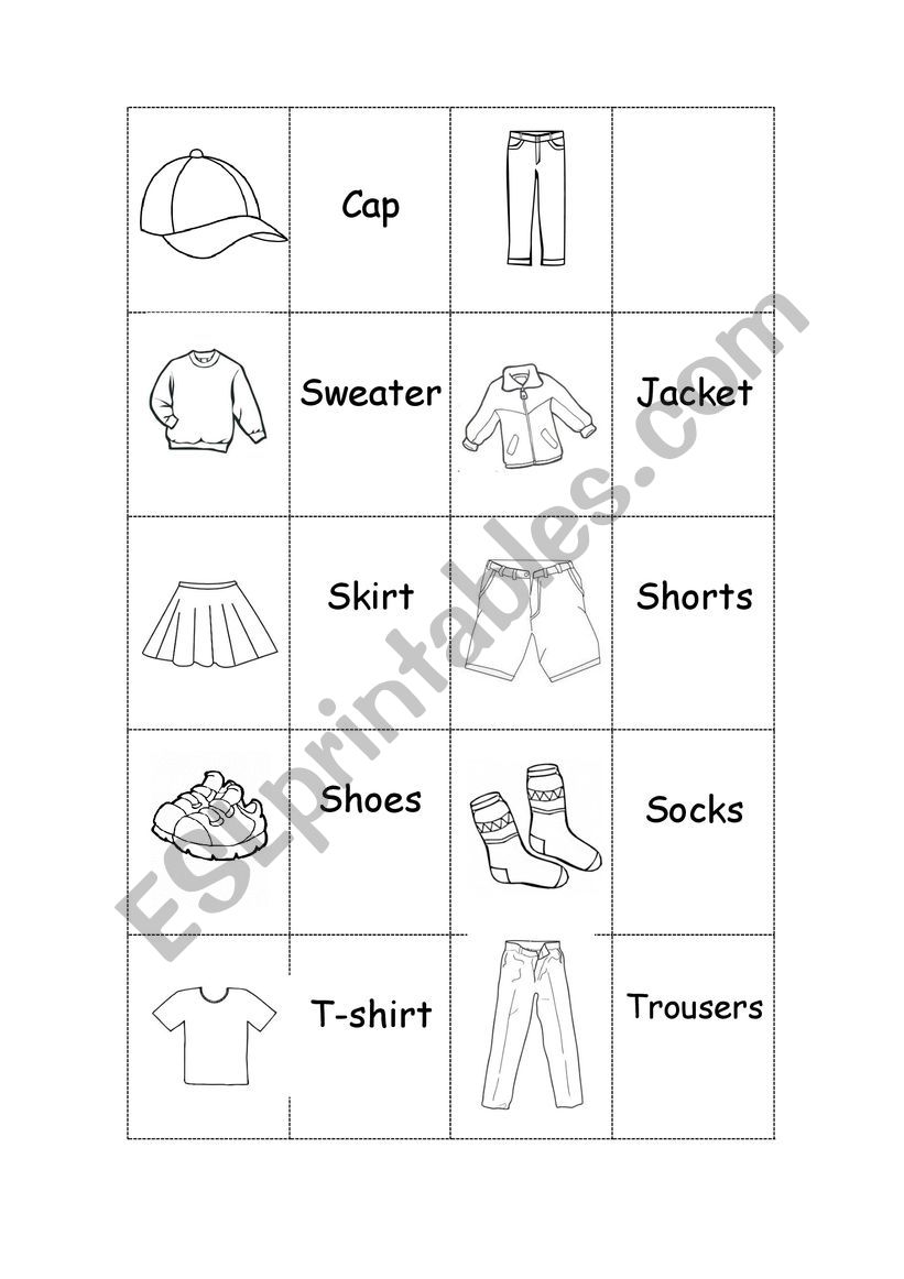 Memory game - clothes worksheet