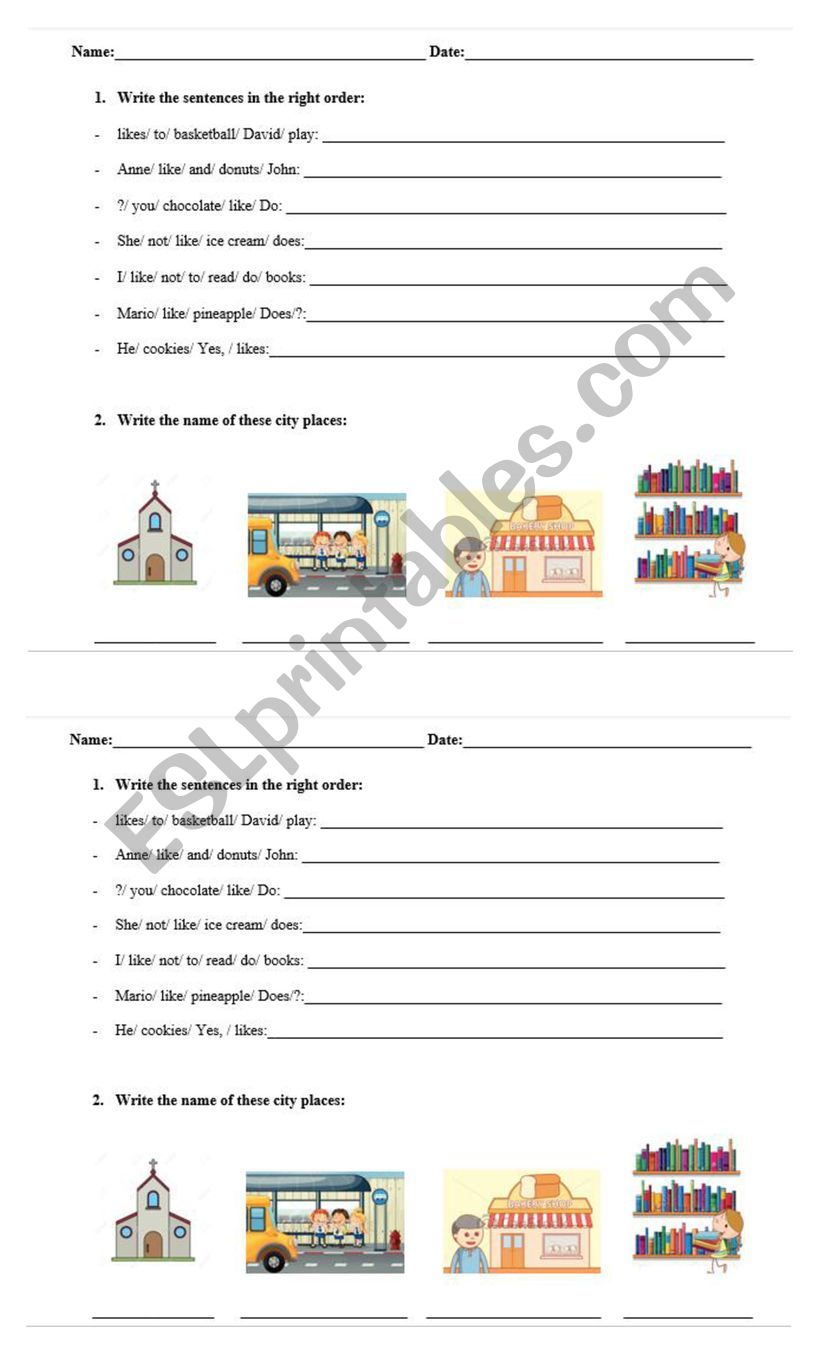 Present simple- Verb Like- City Places quiz.