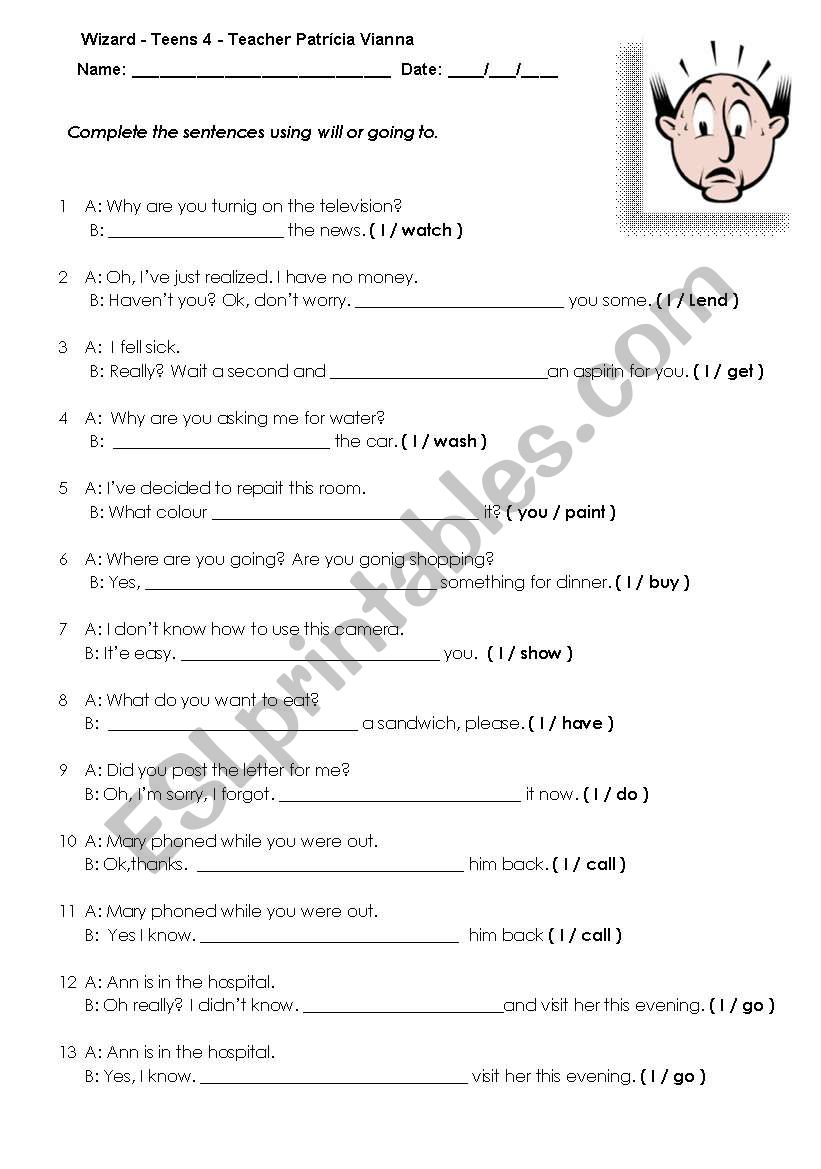 Will and going to worksheet