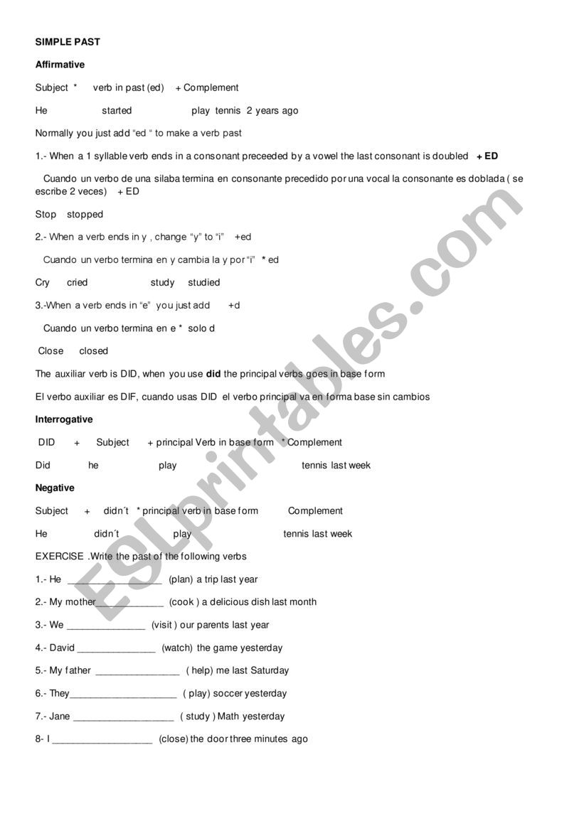 simple past rules worksheet