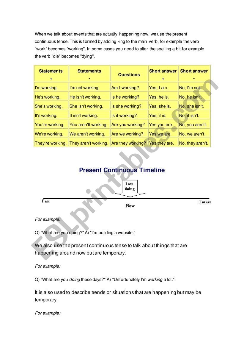 present continuous worksheet