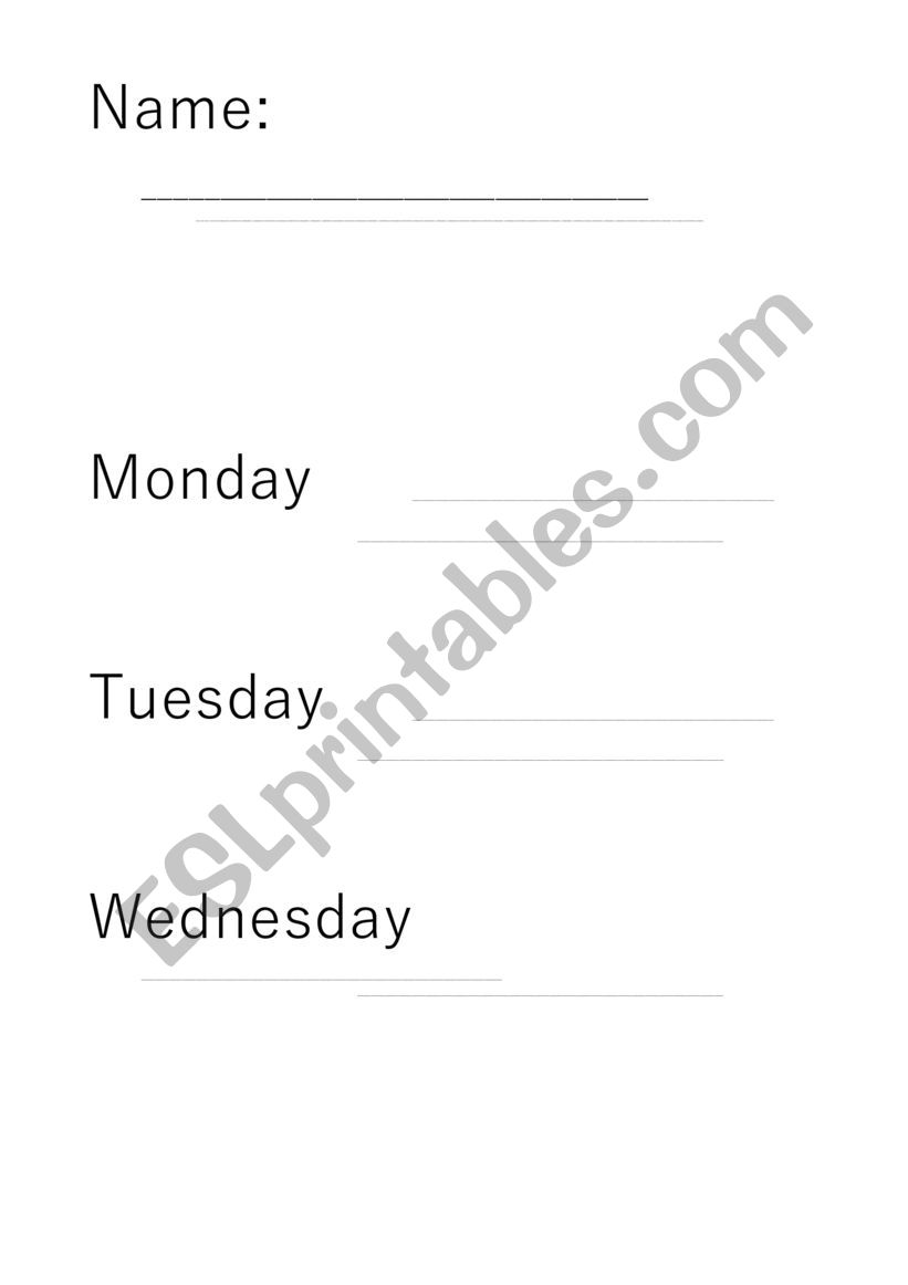 DAYS OF THE WEEK worksheet