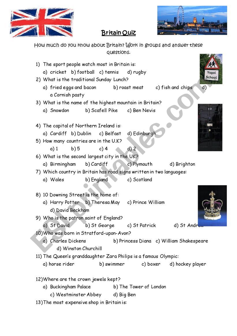BRITAIN QUIZ worksheet