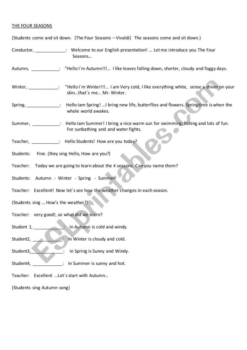 The four seasons worksheet