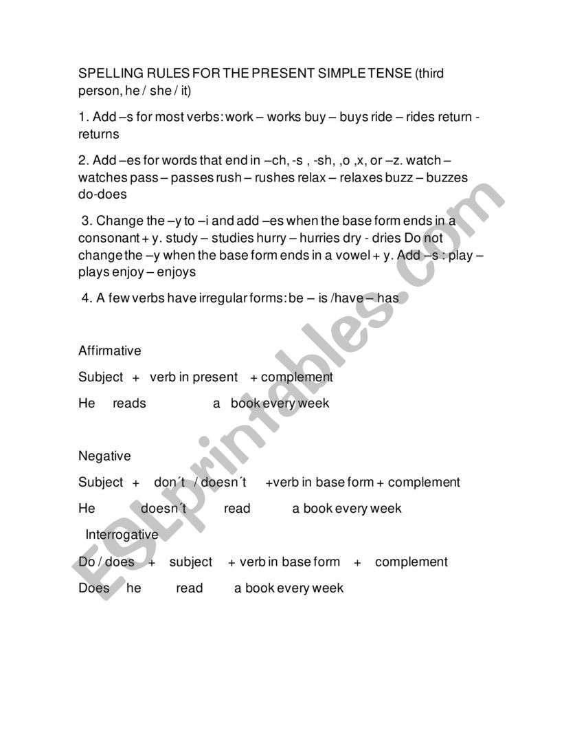 simple present rules worksheet