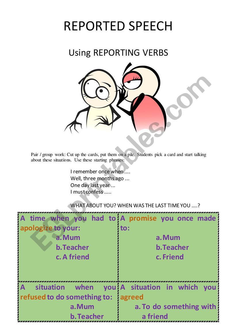 REPORTING VERBS worksheet