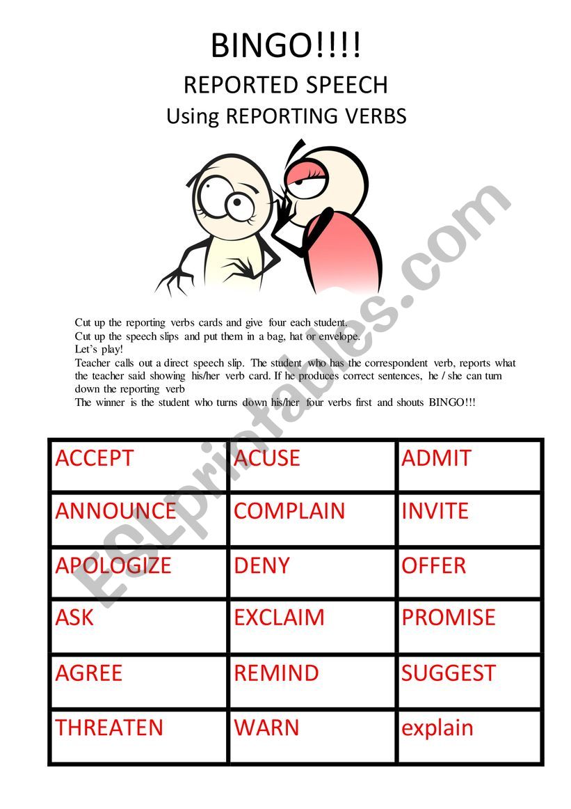 REPORTING VERBS worksheet