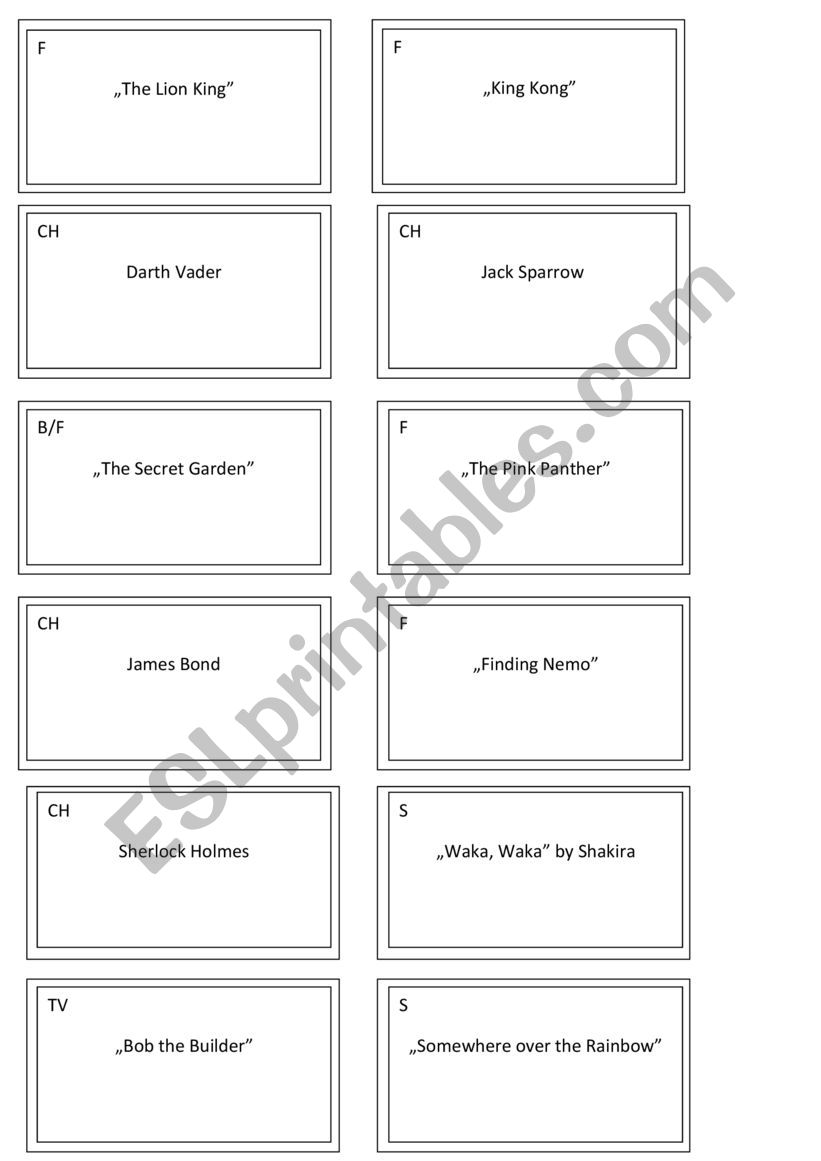 charades worksheet