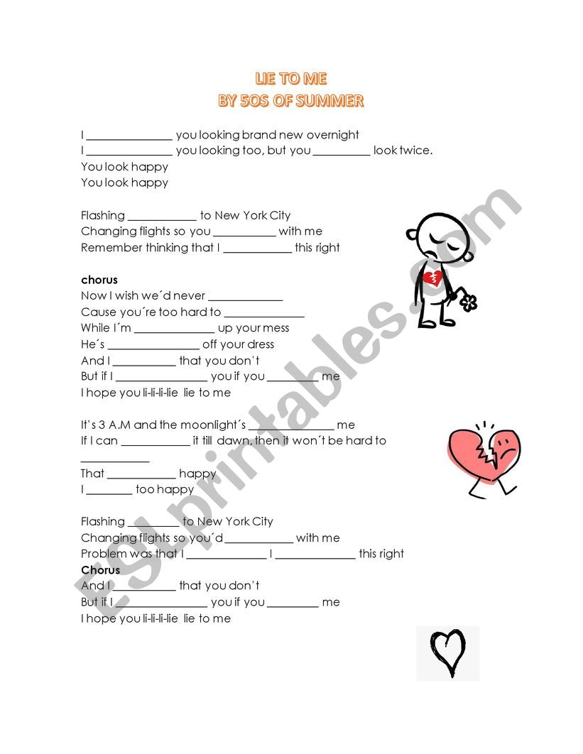 LIE TO ME BY 5SOS worksheet