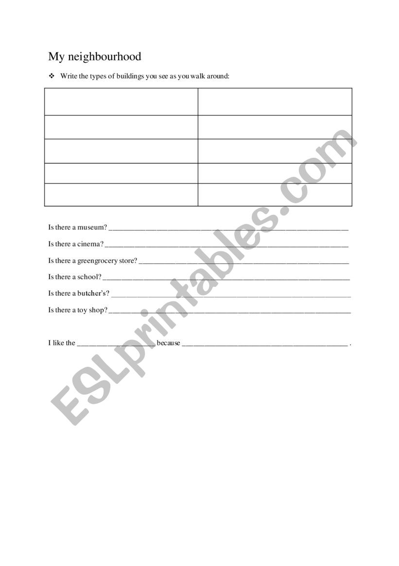 My neighbourhood worksheet