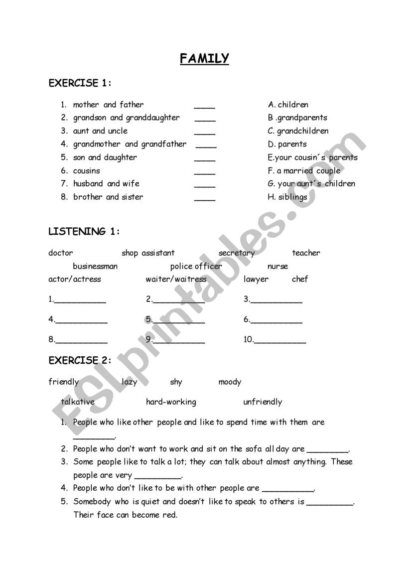 my family worksheet