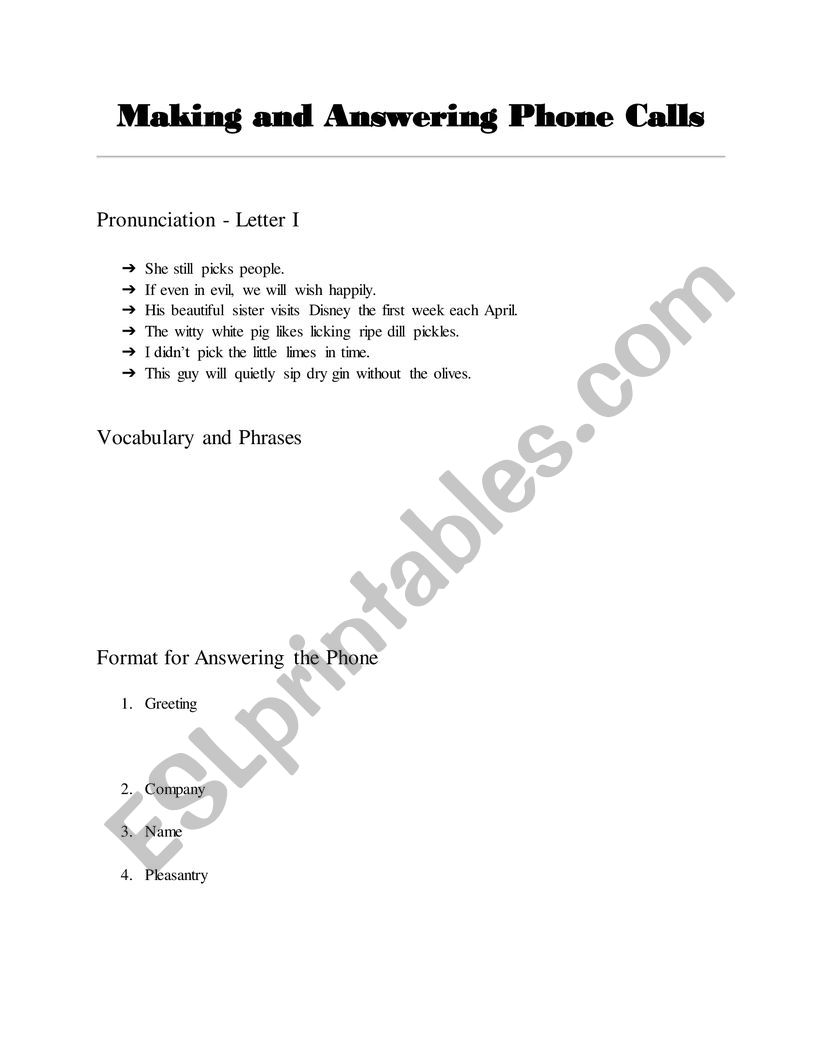 Professional Communication: Making and answering phone calls 