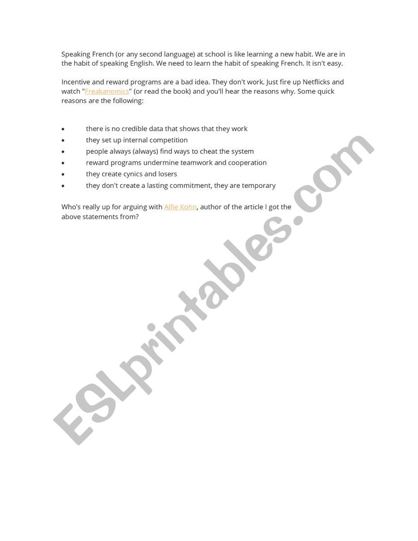 Speaking English poster worksheet