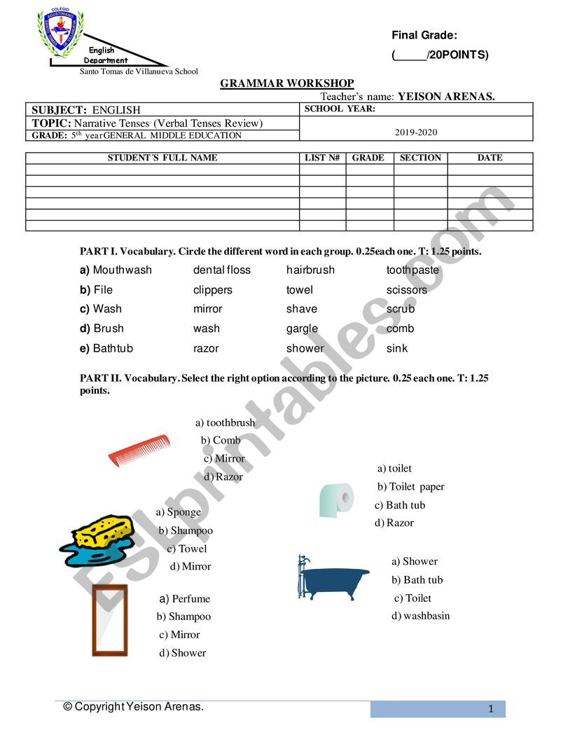 GRAMMAR WORKSHOP worksheet