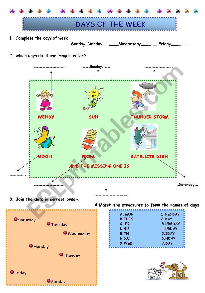 Days of the week - part 1 worksheet