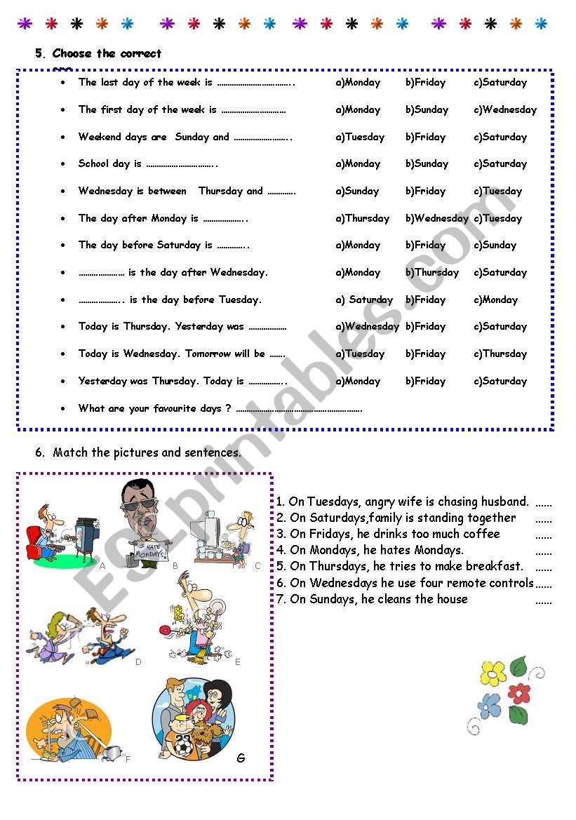 Days of the week - part 2 worksheet