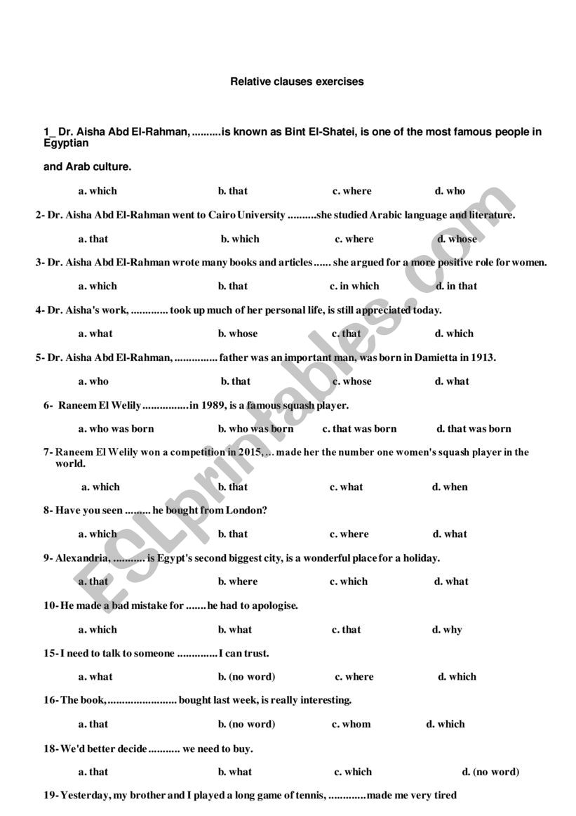 relative clauses exercises worksheet