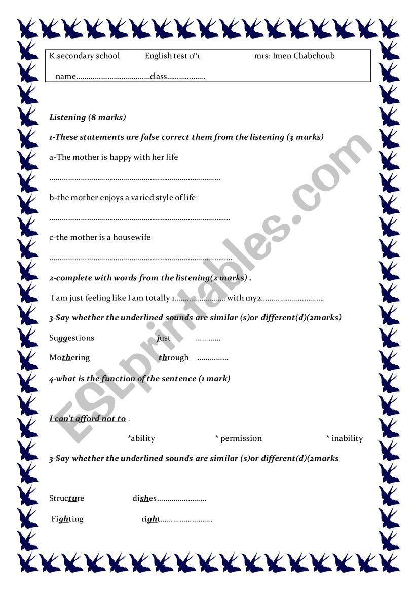 english test for 3rd form pupils