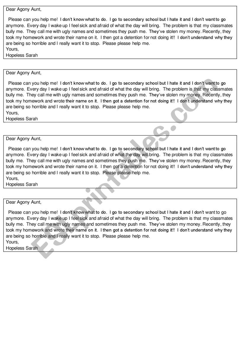 agony aunt worksheets worksheet