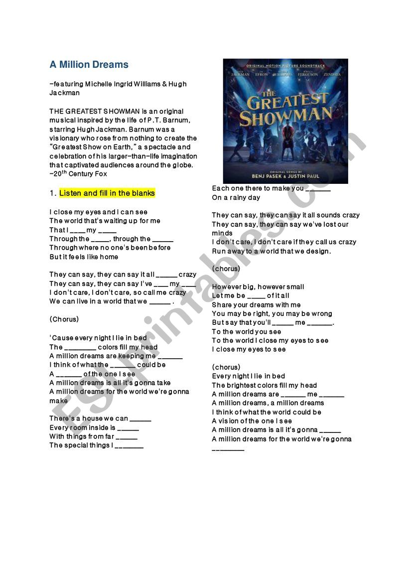 The greatest showman A million Dreams