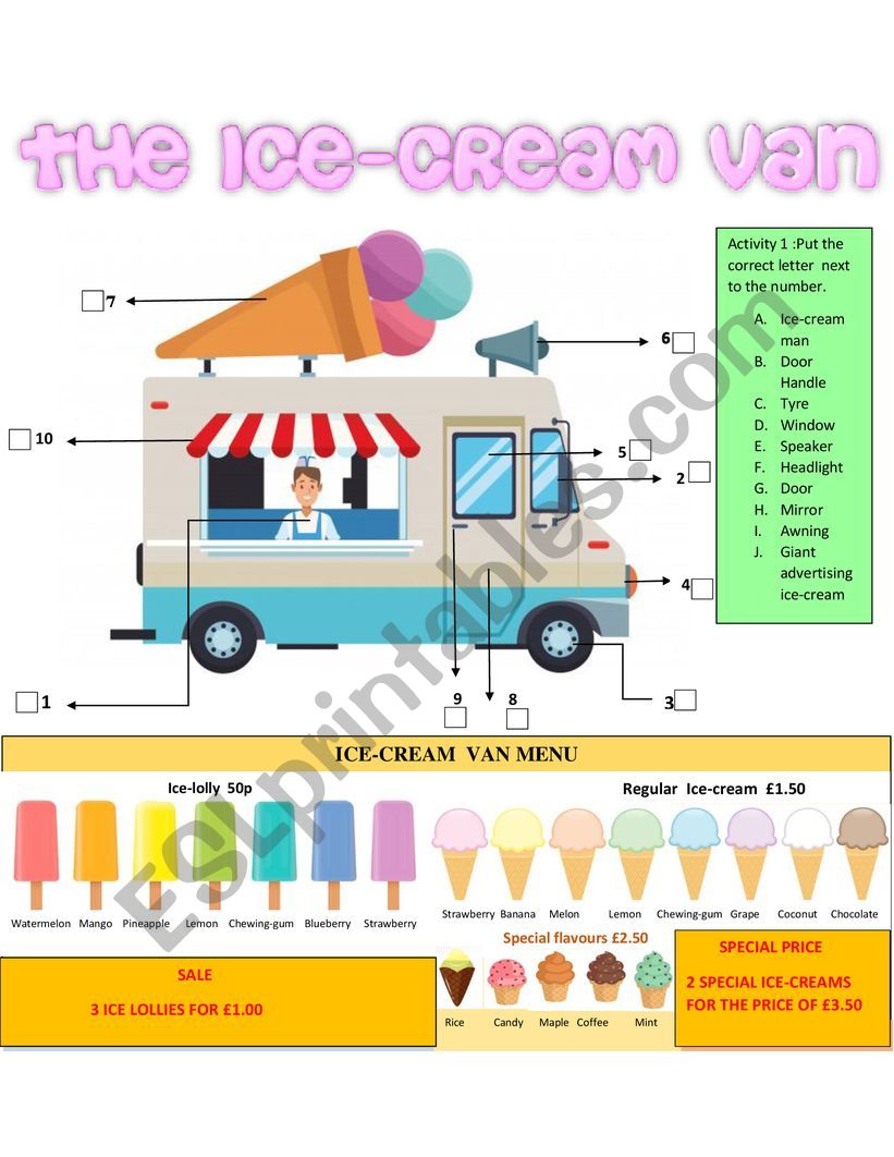 THE ICE CREAM VAN worksheet