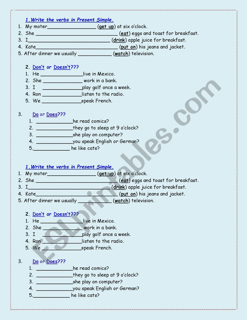 present simple worksheet