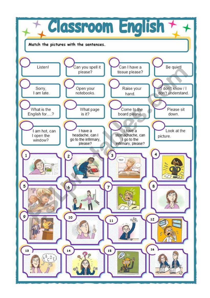 classroom english matching exercise