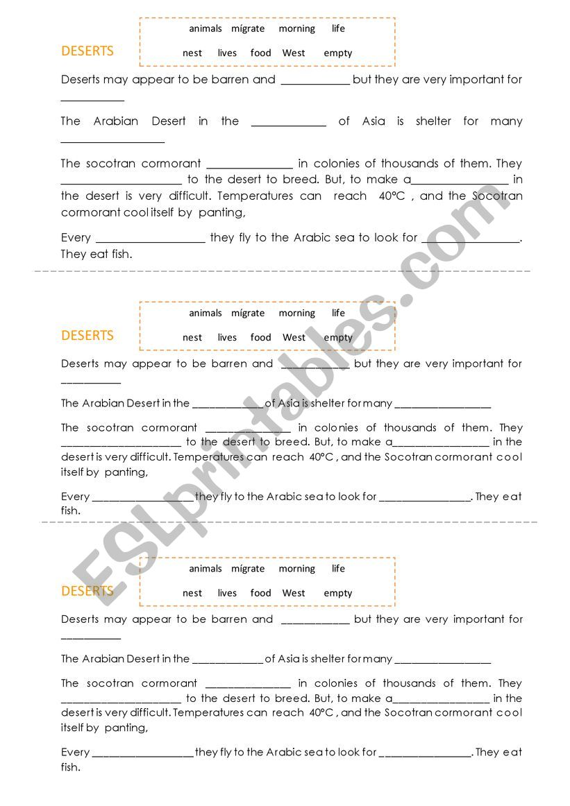 deserts worksheet