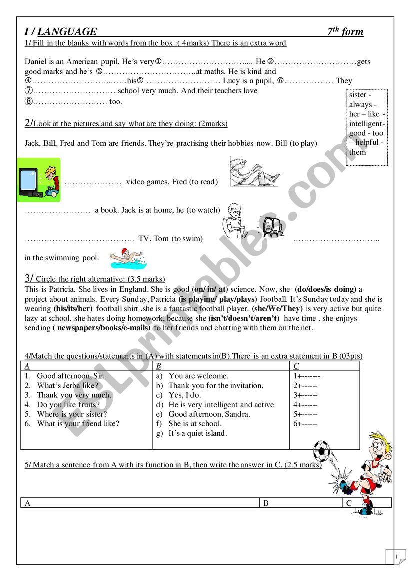 term 1 7th form activities  worksheet