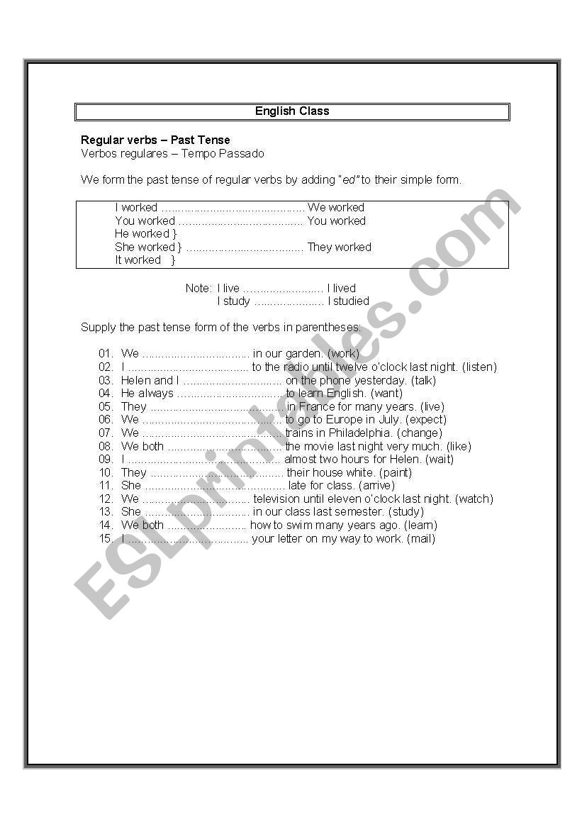 regular verbs worksheet