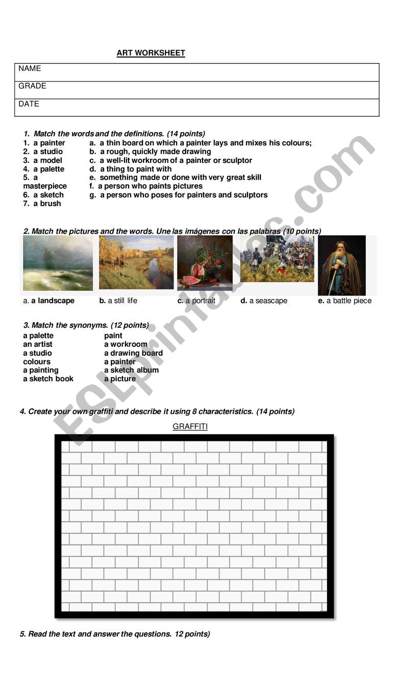 Test. Art worksheet