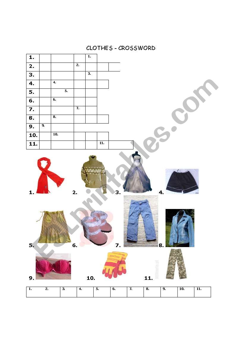 clothes - crossword worksheet