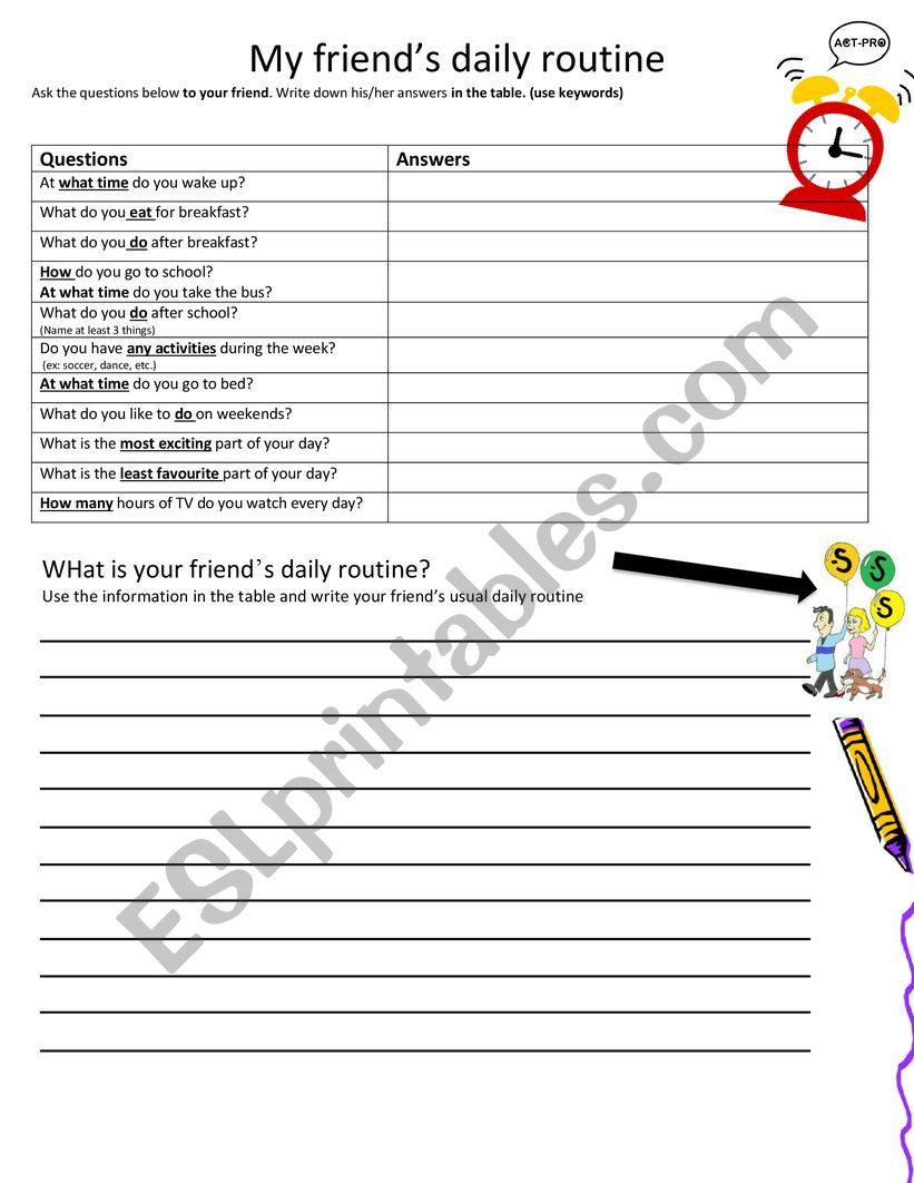 Daily routine worksheet