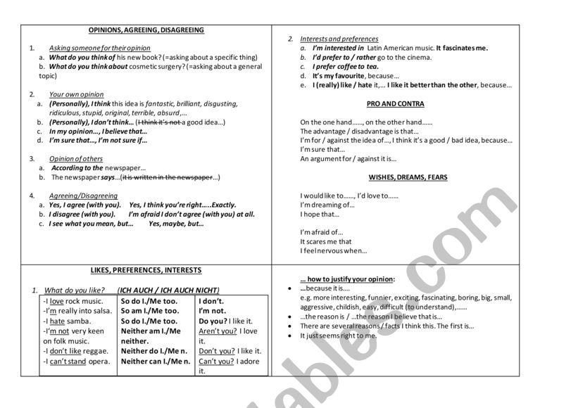 Opinions worksheet