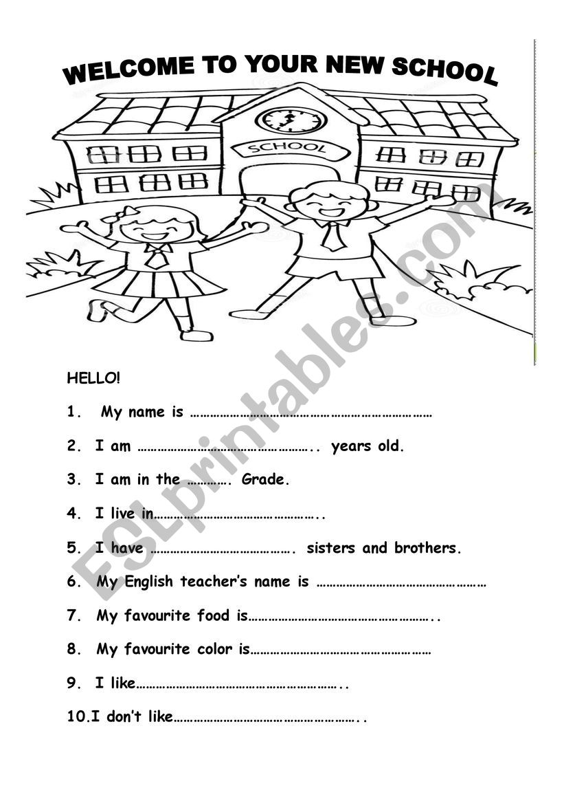 Welcome to your new school worksheet