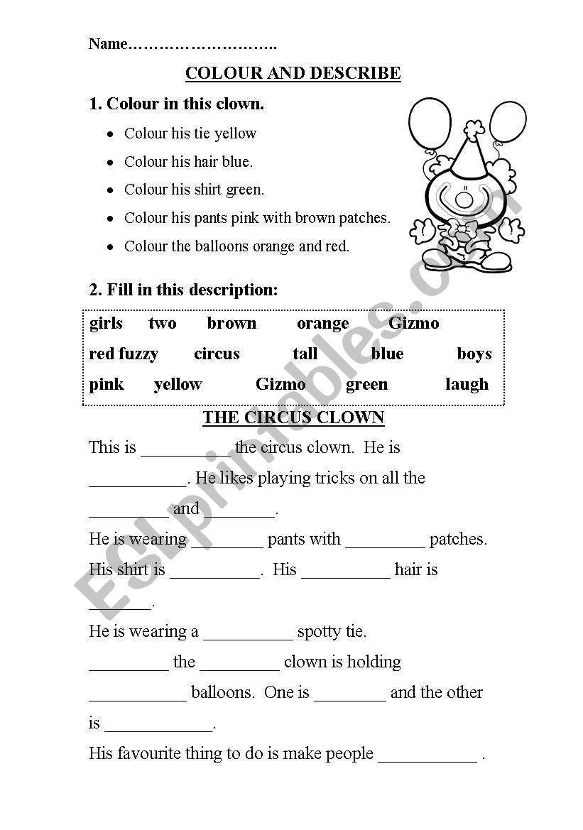 Colour and describe worksheet