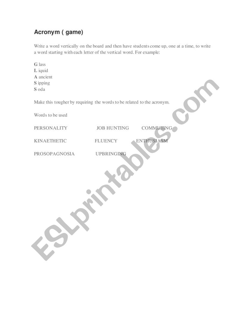 Acronym worksheet