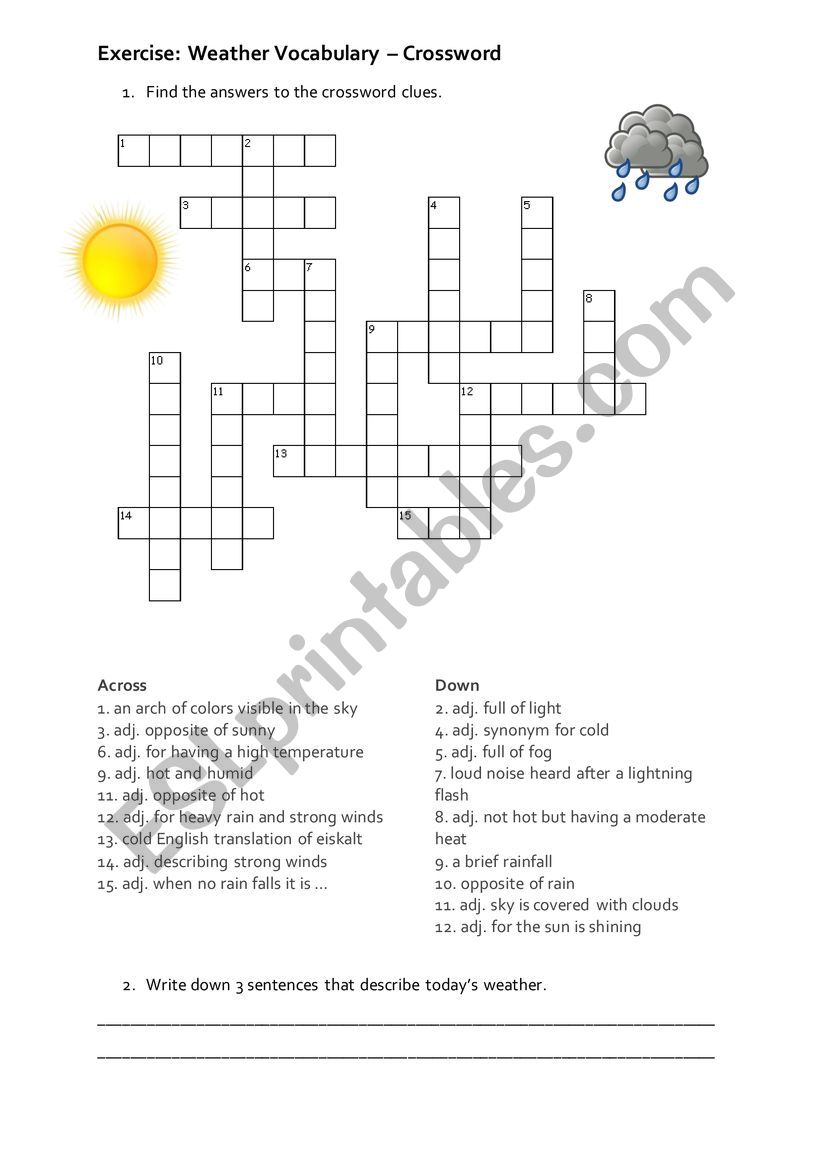 Crossword Weather Vocabuly worksheet