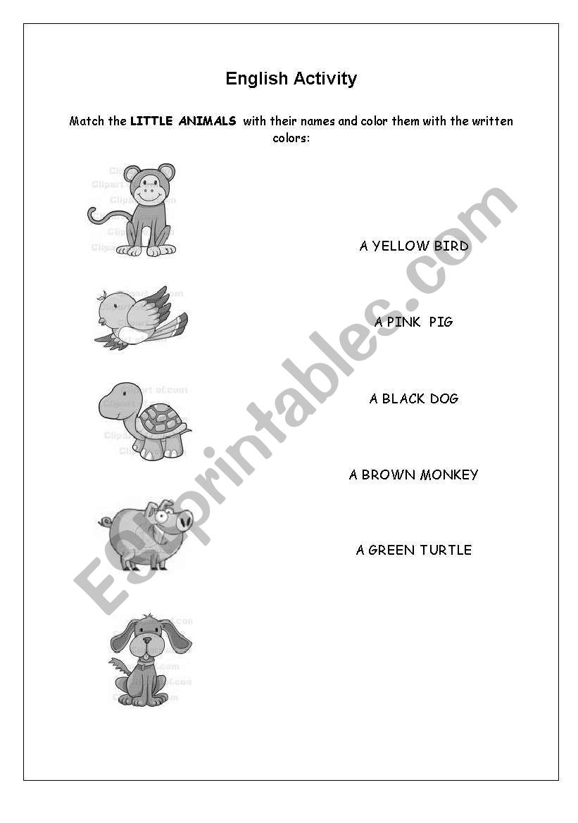 Match and color - Animals worksheet