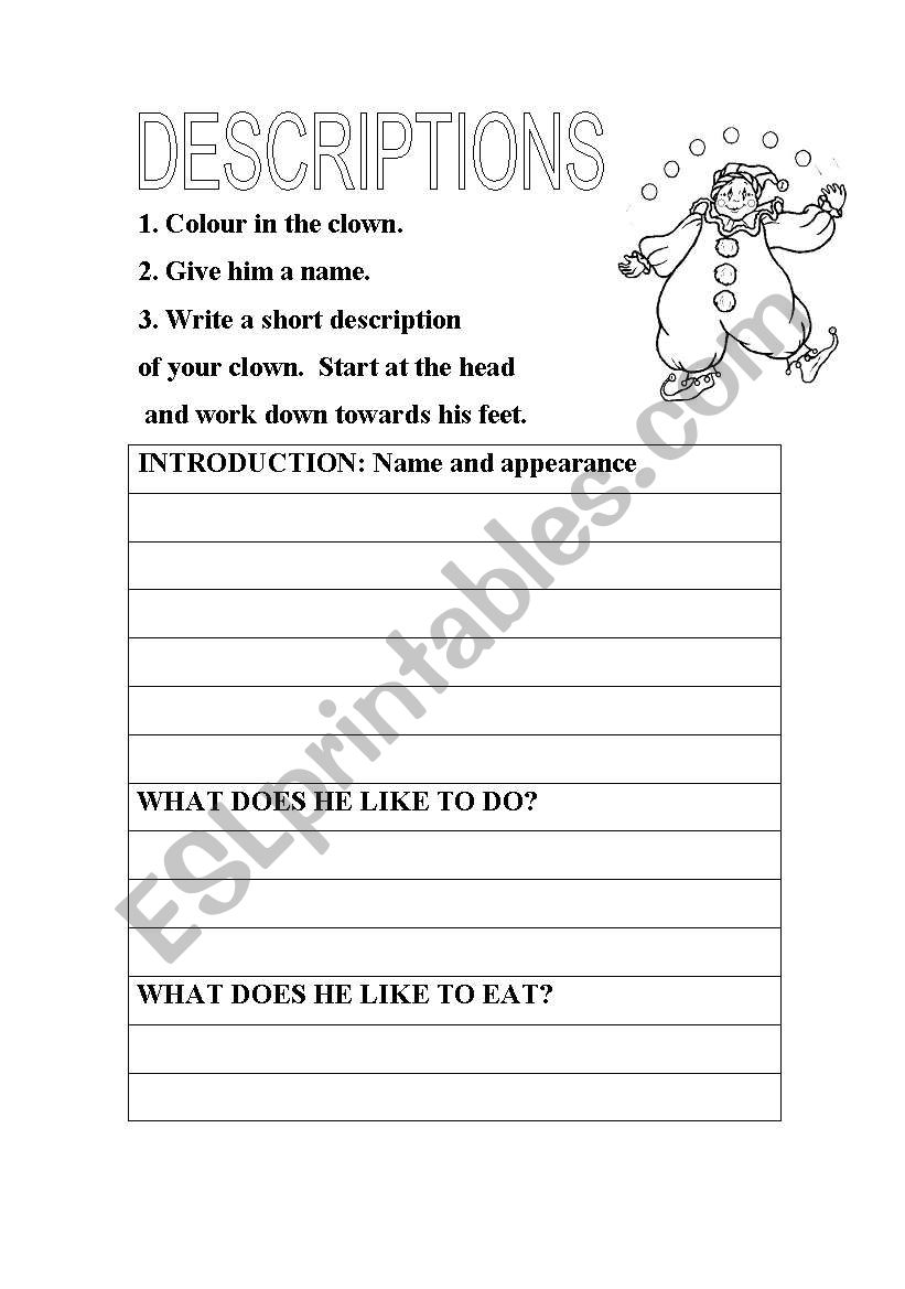 description worksheet