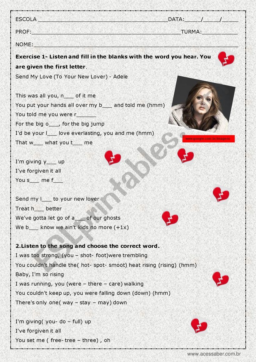 song adelle worksheet