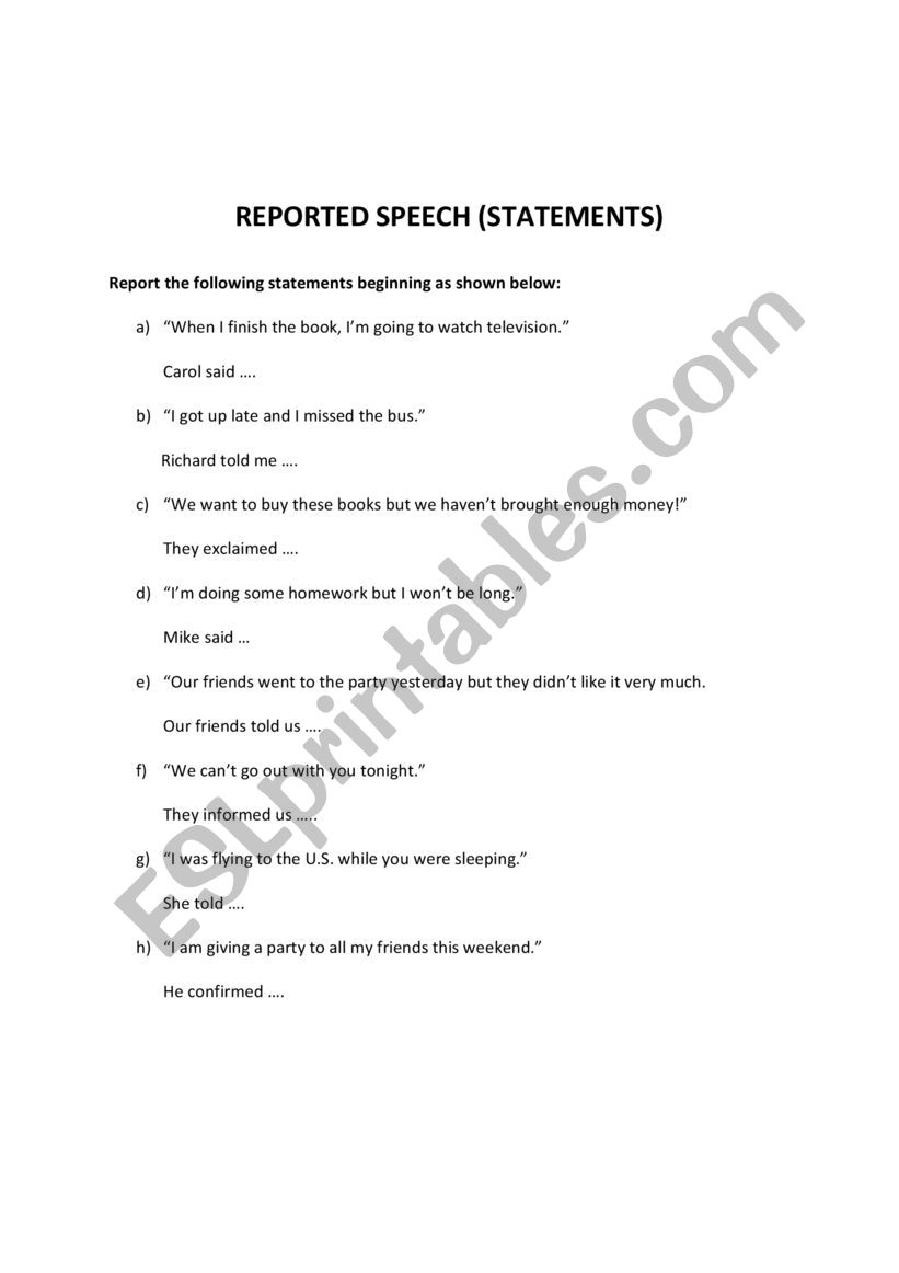 Reported Speech  worksheet