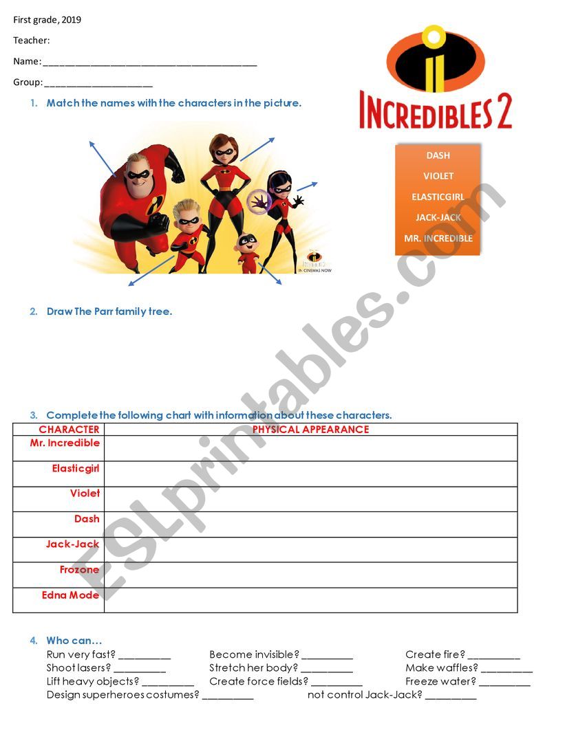 The Incredibles worksheet worksheet