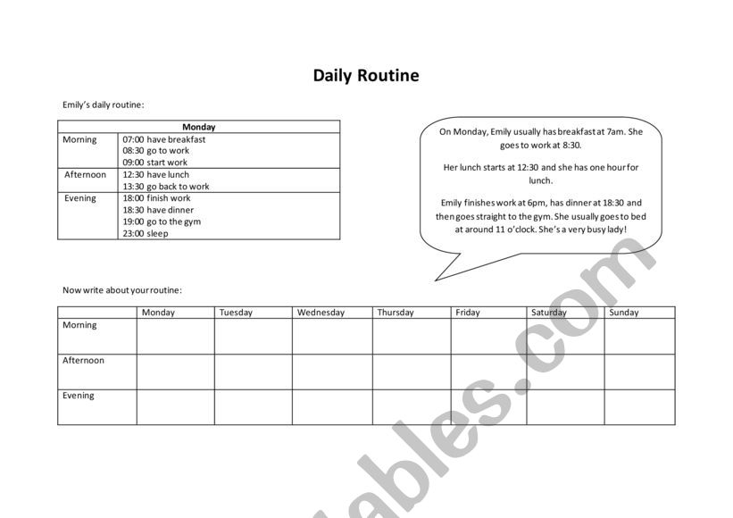 Daily Routines worksheet