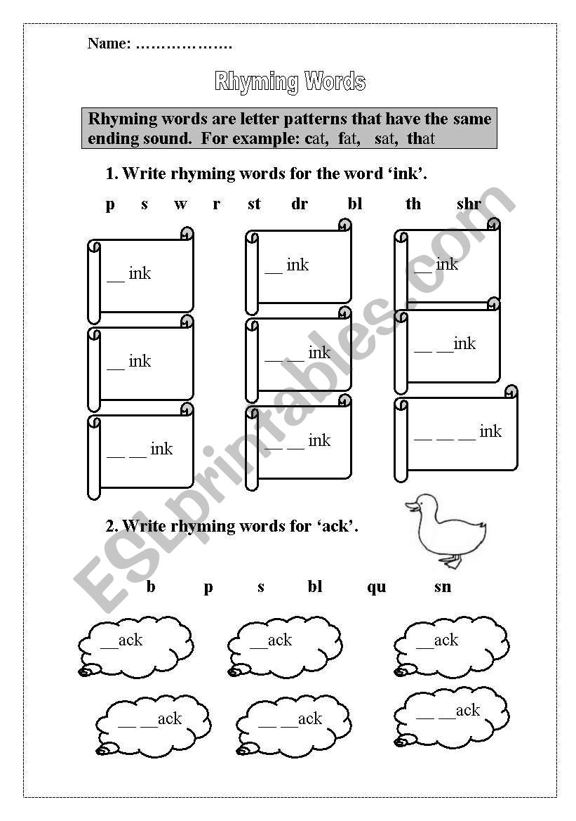 rhyming words worksheet