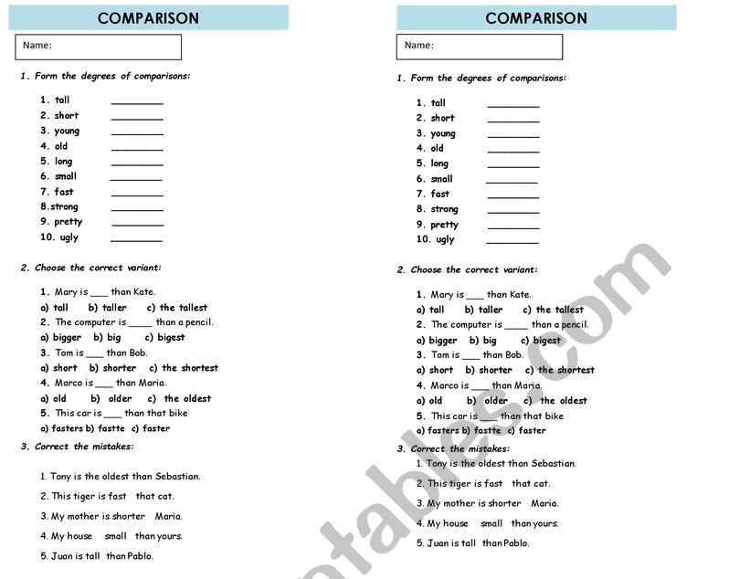 COMPARATIVE worksheet