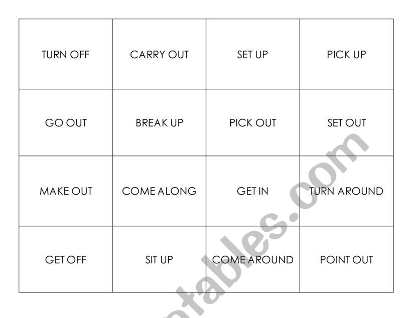 Phrasal Verbs Bingo Cards worksheet