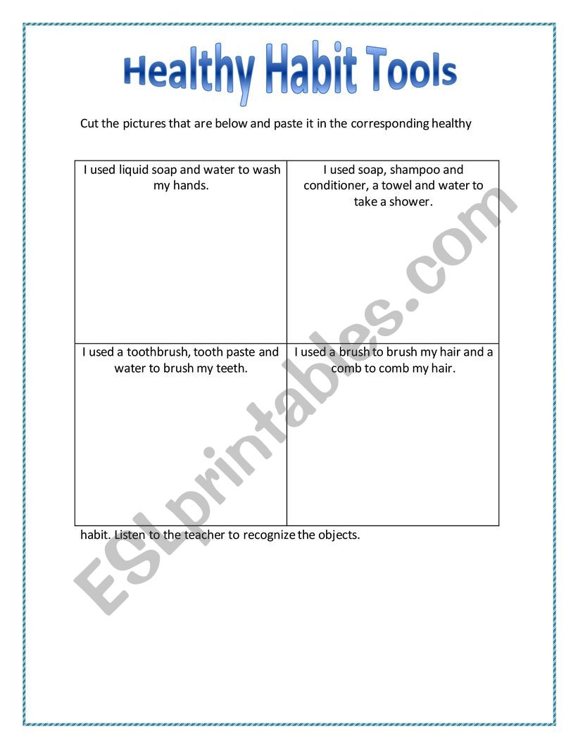 healthy habit tools worksheet