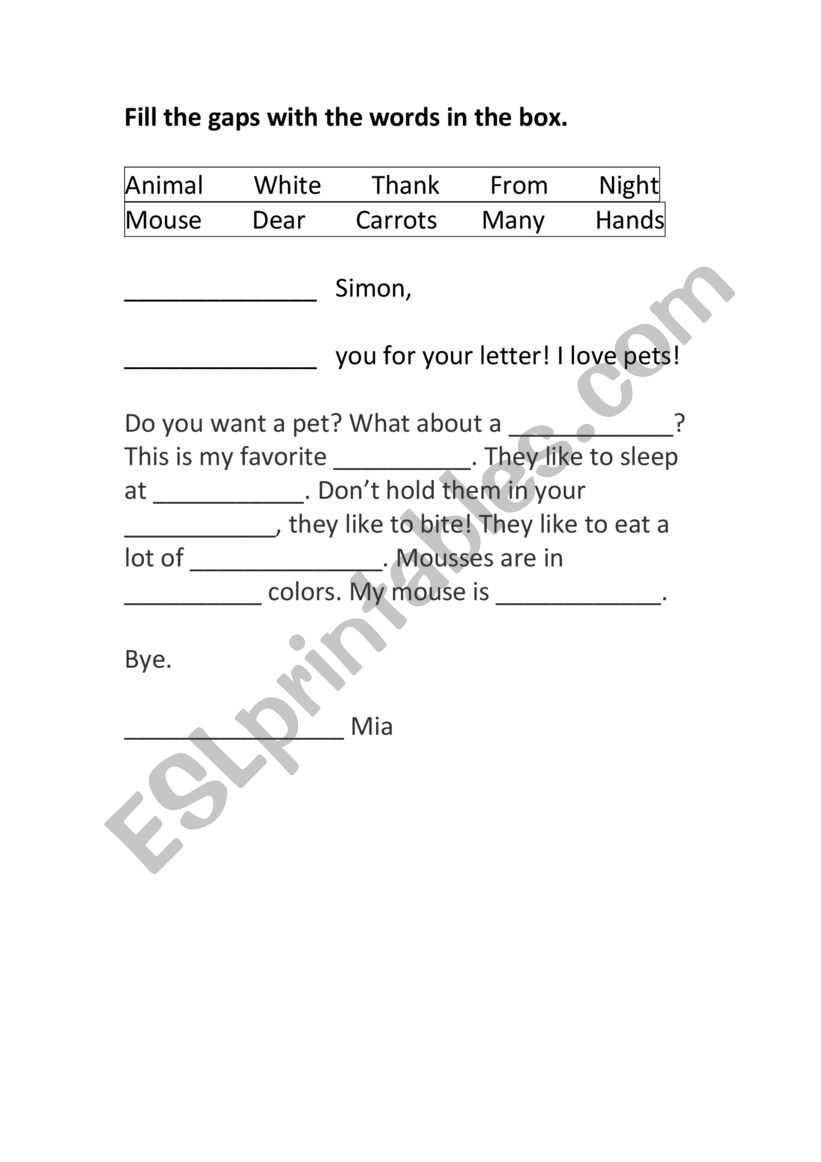 PETS - a letter worksheet
