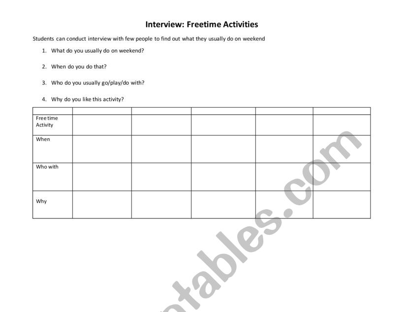 Speaking: Freetime Activities worksheet